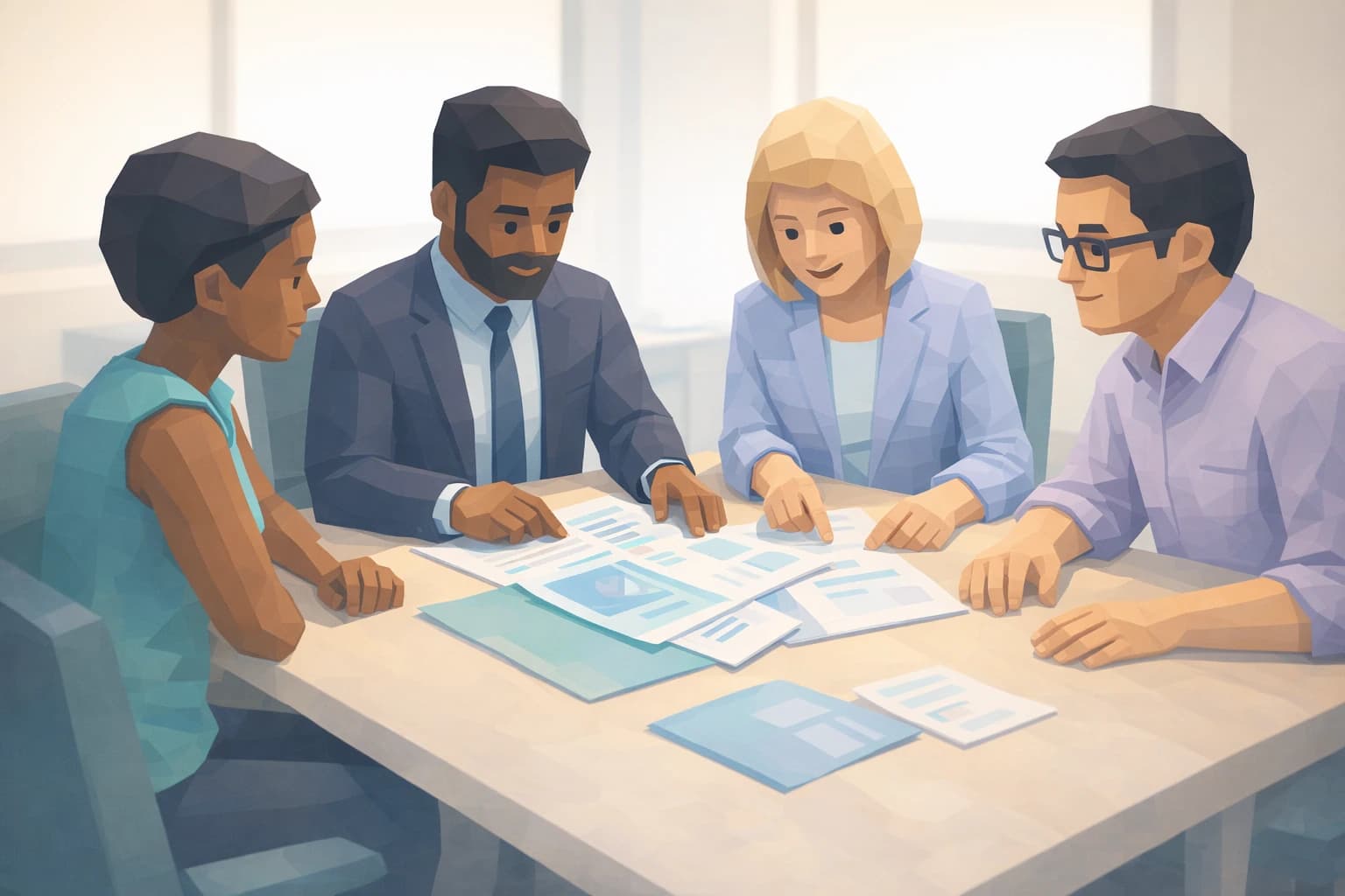 Illustration : une équipe de PME réunie autour d'une table, la sécurité comme affaire collective