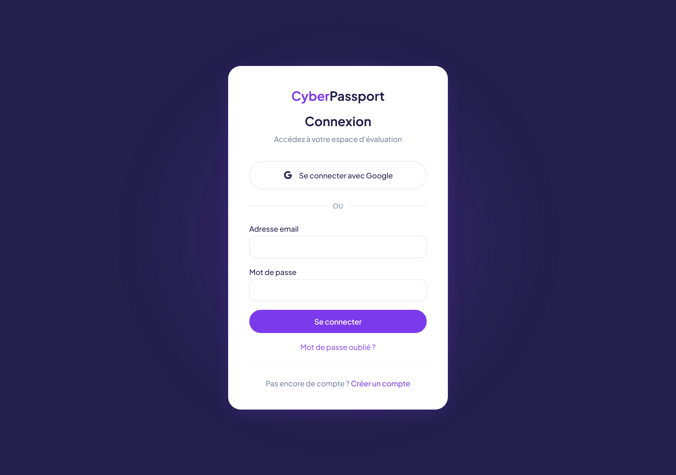 Page de connexion avec le bouton « Se connecter avec Google »